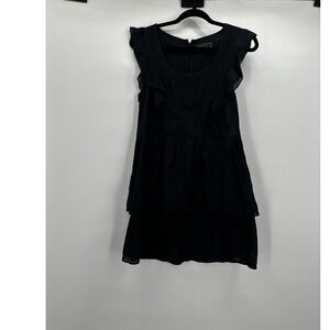 Nümph Dress Womens 34 Black Sleeveless Ruffle Tiered Mini Cotton Casual Layered